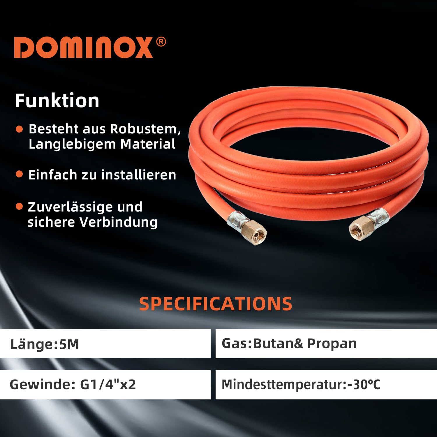 Industrial Gasschlauch 2pcs 500cm mit Schelle 2×1/4" lks, Propan/Butan Gasschlauch 5m x 2 G1/4'' x G1/4'