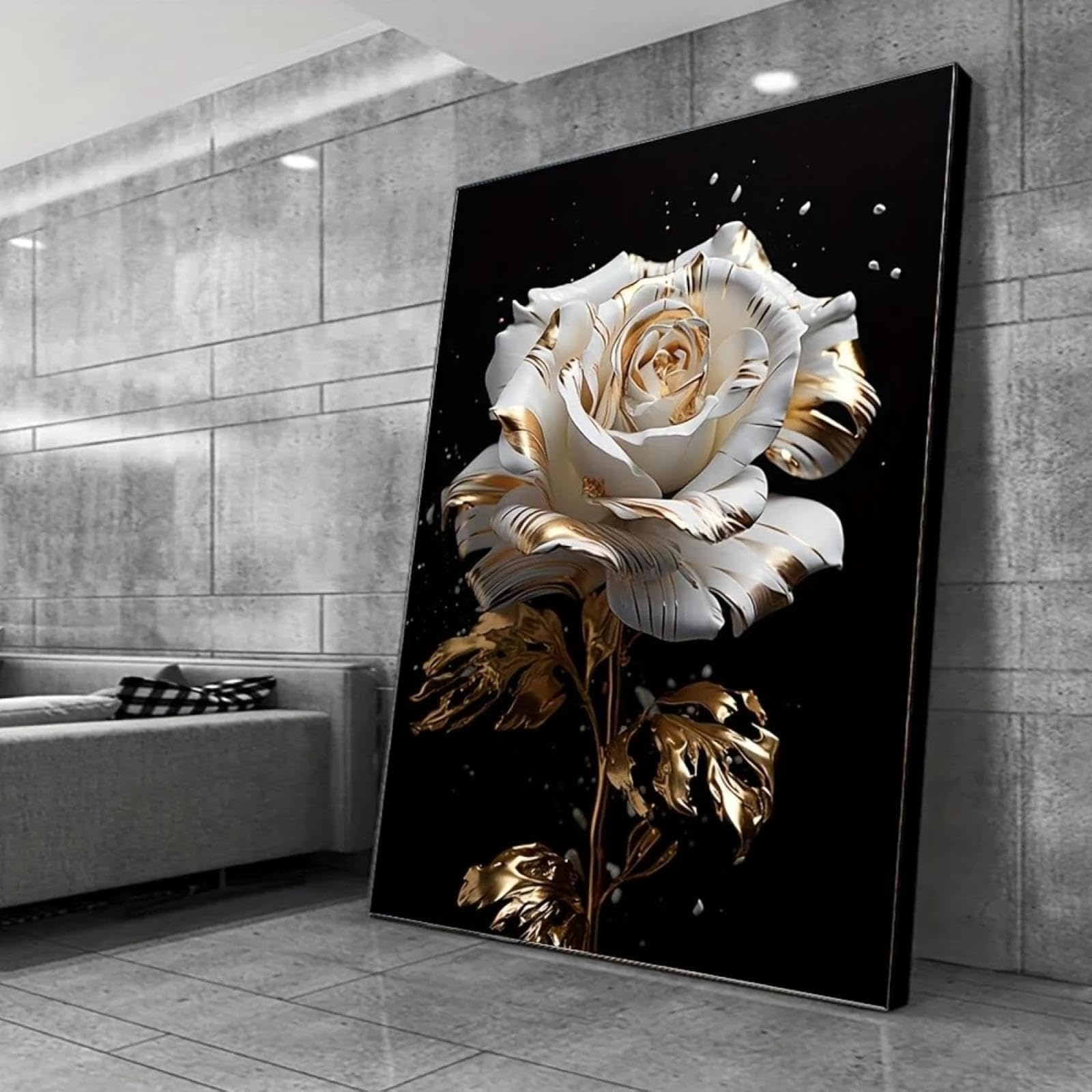 Toile murale moderne abstrait rose doré déco salon chambre 50x75cm - 8