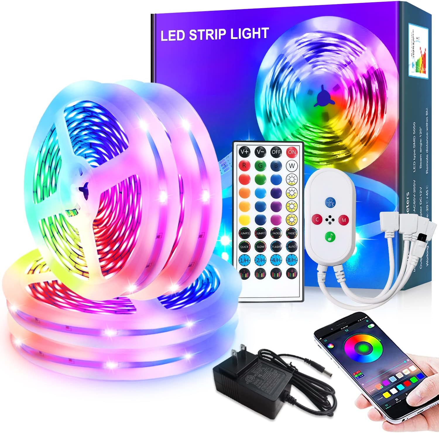 segrass RGB LED Strip Lights 200ft, APP Control,5050 SMD，Color Changing LED Light Strips with Remote for Room,Music Sync LED Lights for Bedroom，Dorm Room，Party Decoration
