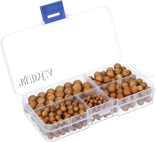 Miniatura 1 de RUBYCA Caja organizadora de cuentas sueltas redondas de jaspe de grano de madera natural, caja organizadora de joyas, mezcla de tamaños