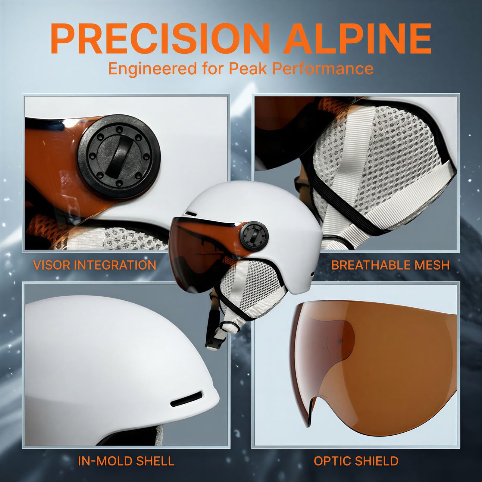 Kask narciarski z wizjerem, kask śnieżny XL dla mężczyzn i kobiet, model kask snowboardowy ze zintegrowaną osłoną gogle, lekki, matowy, biały, nakrycie głowy do narciarstwa zjazdowego, sportów