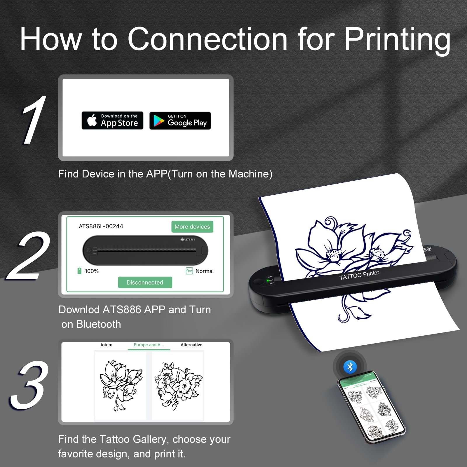 YILONG Bluetooth Tattoo Stencil Printer, ATS886L Tattoo Thermal