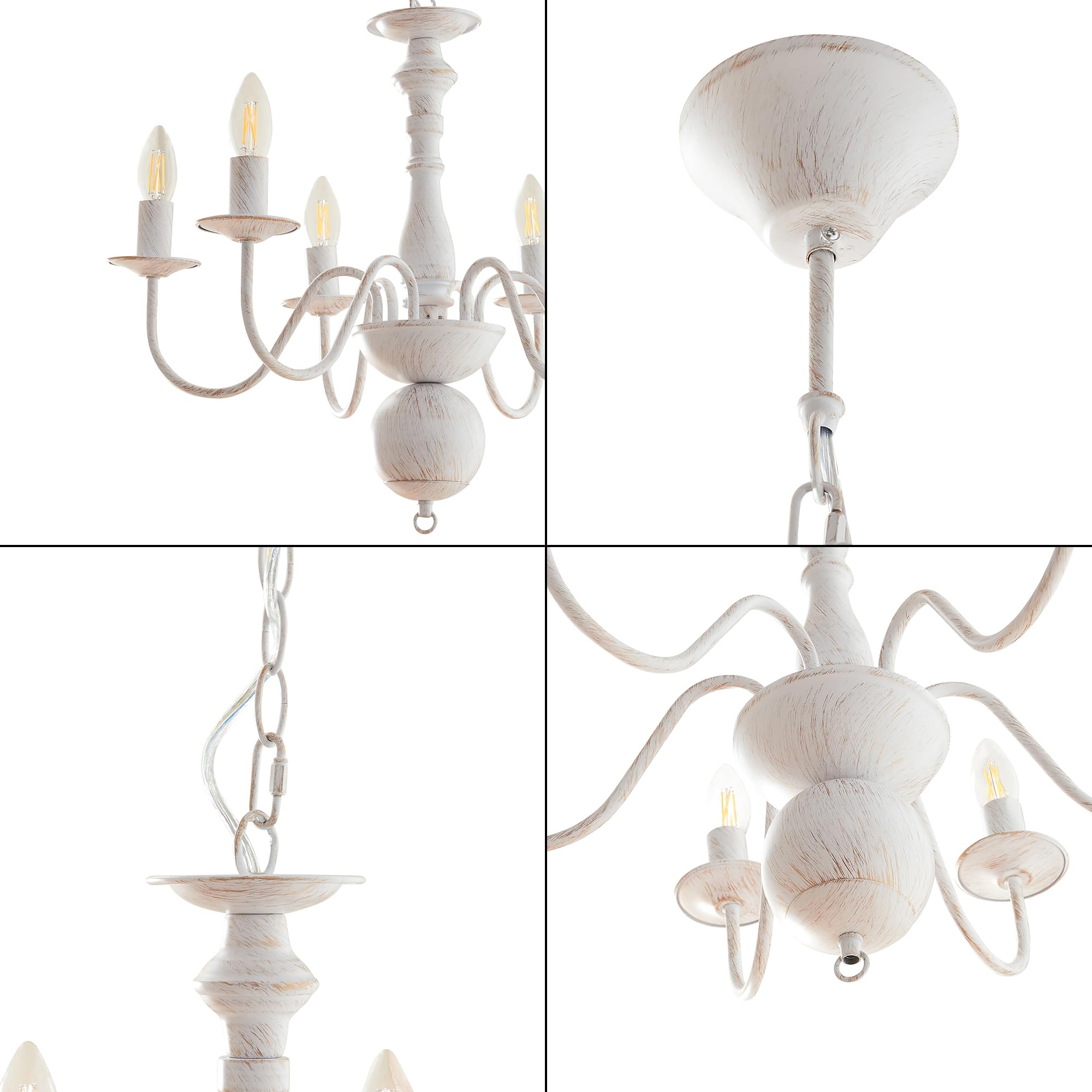 lux.pro Lampadario a Sospensione Vintage Bianco in Metallo Lampada da Soffitto con 6 Bracci Curvi per Lampadine E14 Stile Shabby Chic Rustico Elegante