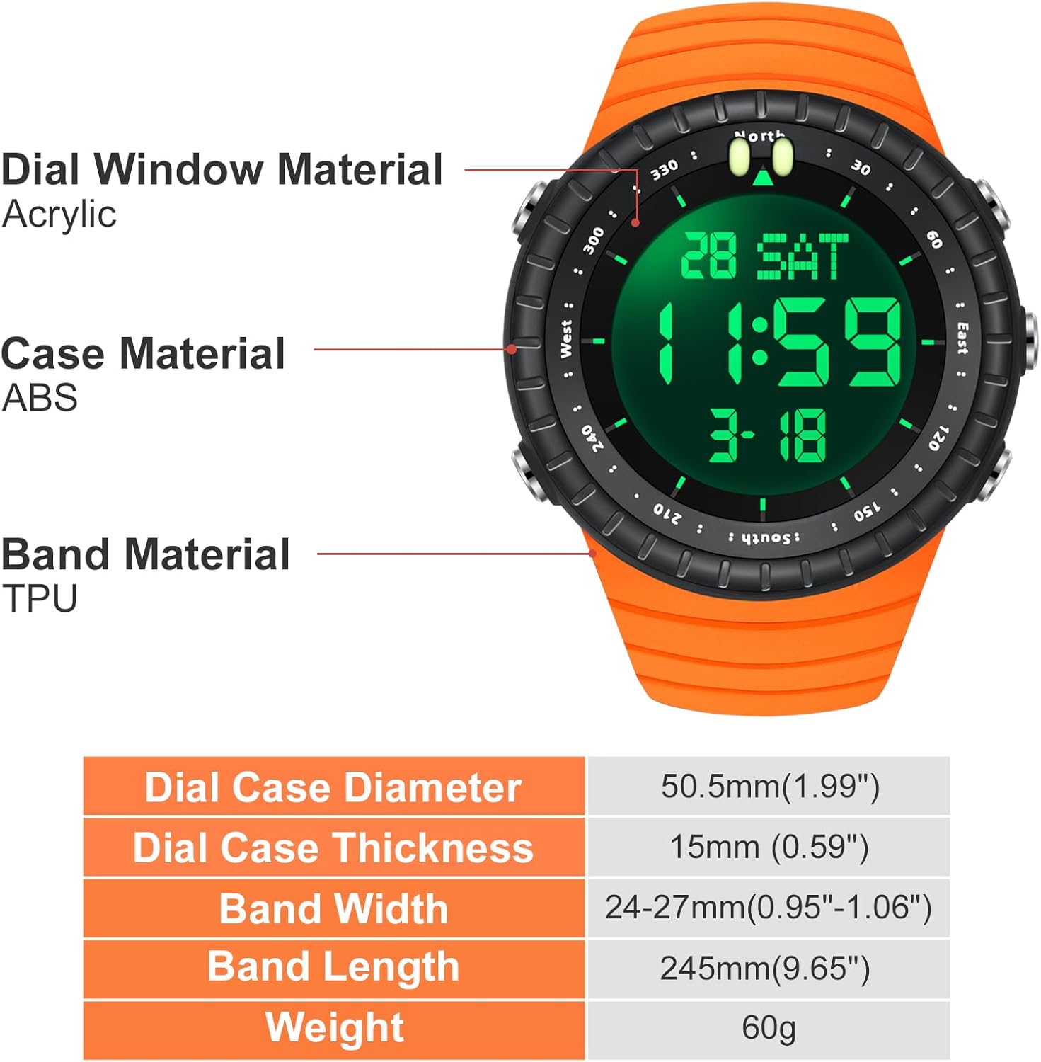 findtime Mens Digital Watch Tactical Waterproof Large Numbers Alarm Countdown Stopwatch Sports Minimalist Running Military Watches for Men Simple Electronic Wristwatch - Image 7
