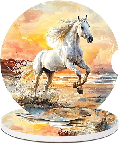 Miniatura 17 de Paquete de 2 posavasos para automóvil, posavasos abstractos de cerámica absorbente de bosque de montaña, posavasos para portavasos de automóvil,