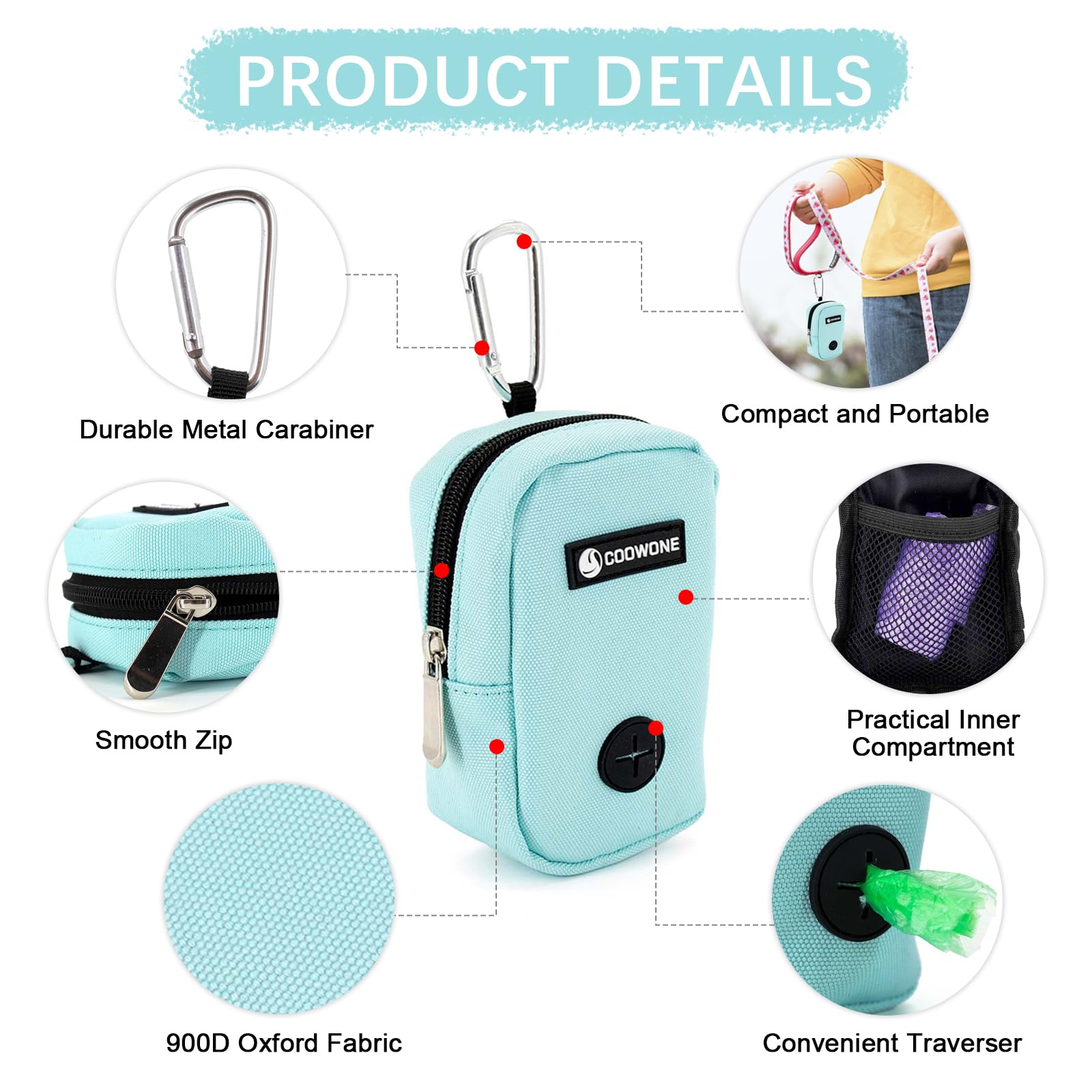 Dog Treat Pouch Hands Free dog walking bag with Metal Carabiner - Image 4