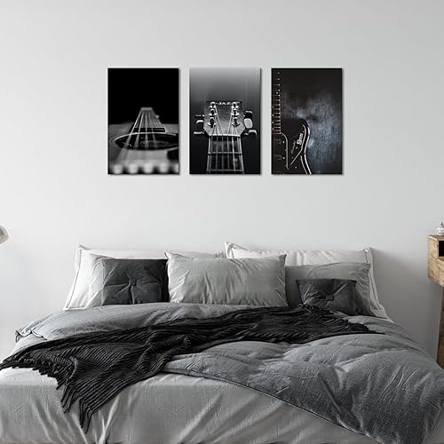 Miniatura 5 de LoveHouse Arte de pared de guitarra en blanco y negro, decoración de pared, instrumentos musicales, impresiones en lienzo de música rock, 16 x 24 x