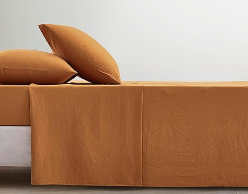 Vista 53 de Chezmoi Collection Juego de sábanas tamaño King lavado a piedra, 4 piezas extrasuaves, transpirables, resistentes a las arrugas y a la decoloración