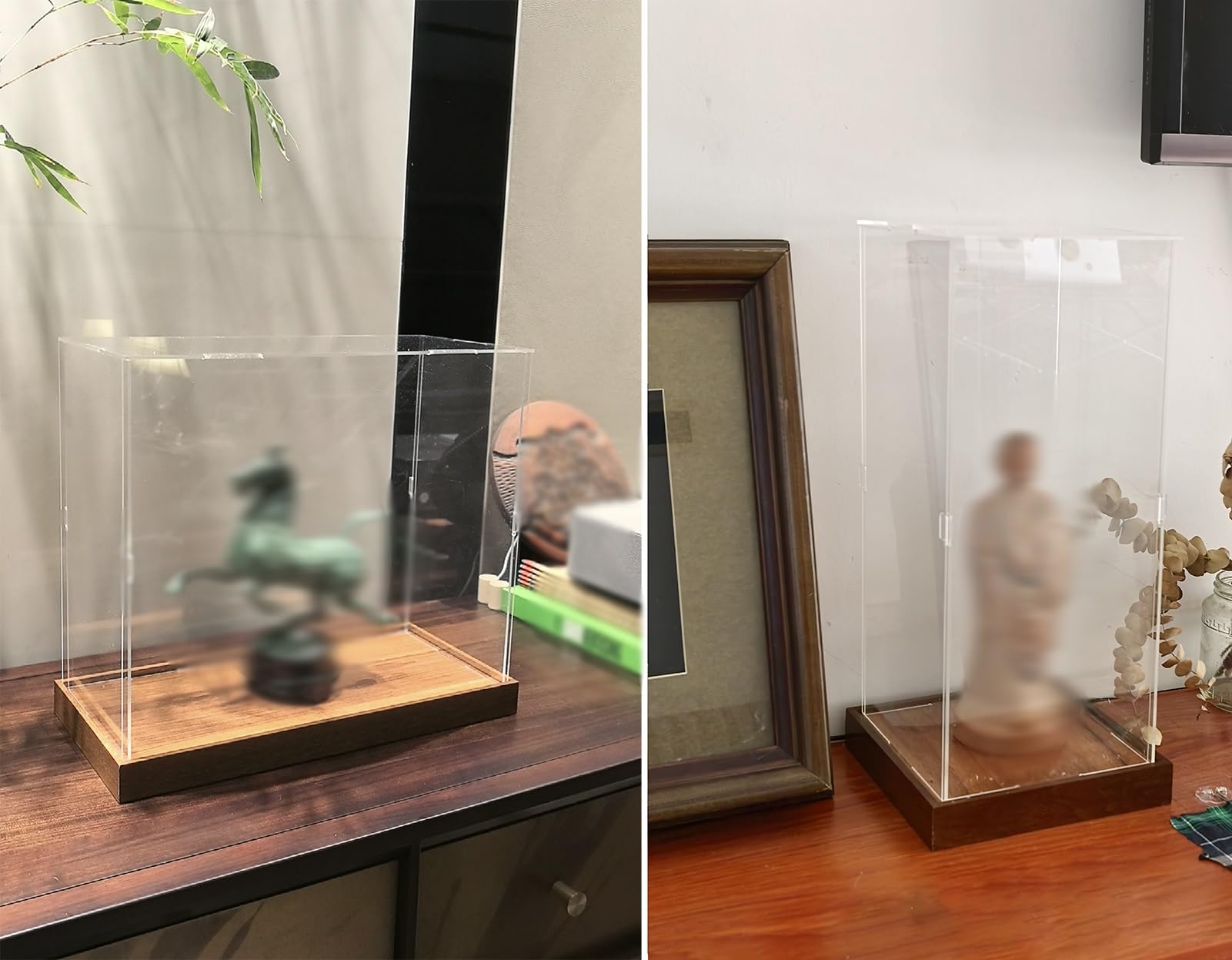 Teca Plexiglass Lunga Scatola Acrilico Antipolvere Libri, Vetrina Trasparente Personalizzabile Base Legno, Scatole Esposizione Scrivania Impermeabili Oggetti Collezione(40x30xH30cm/16x12x12in)