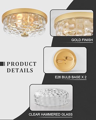 Miniatura 3 de 12 Inch Farmhouse Flush Mount Ceiling Light, 2 Light Industrial Close to Ceiling Light, Industrial Ceiling Lighting Fixture for Kitchen Hallway