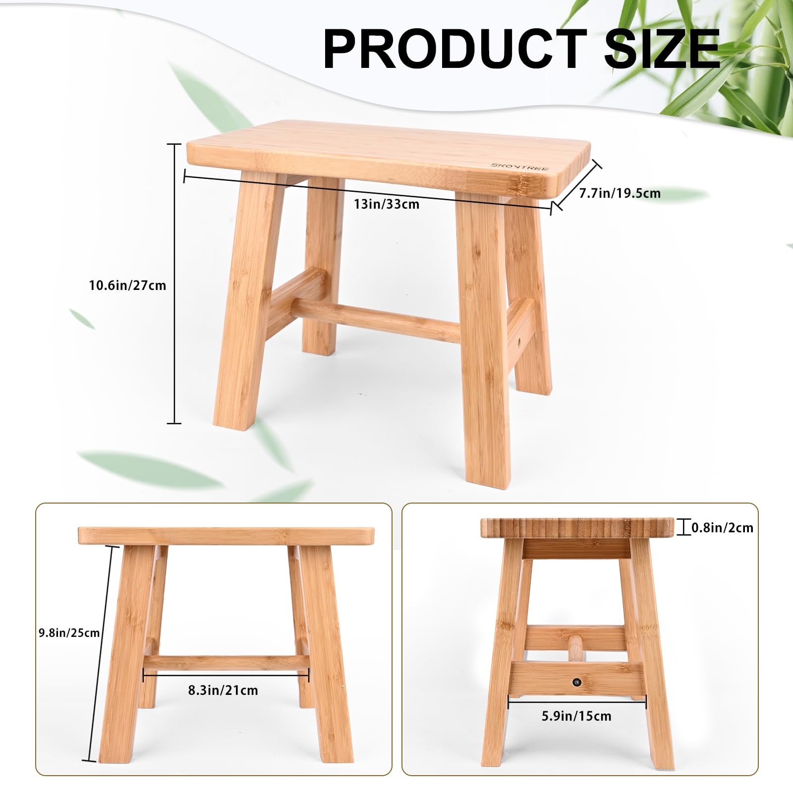 Skovtree Bamboo Step Stool for Kids Adults Bathroom, 10 Inch One Step Stool You Can Sit On for Bedroom and Kitchen (Medium).