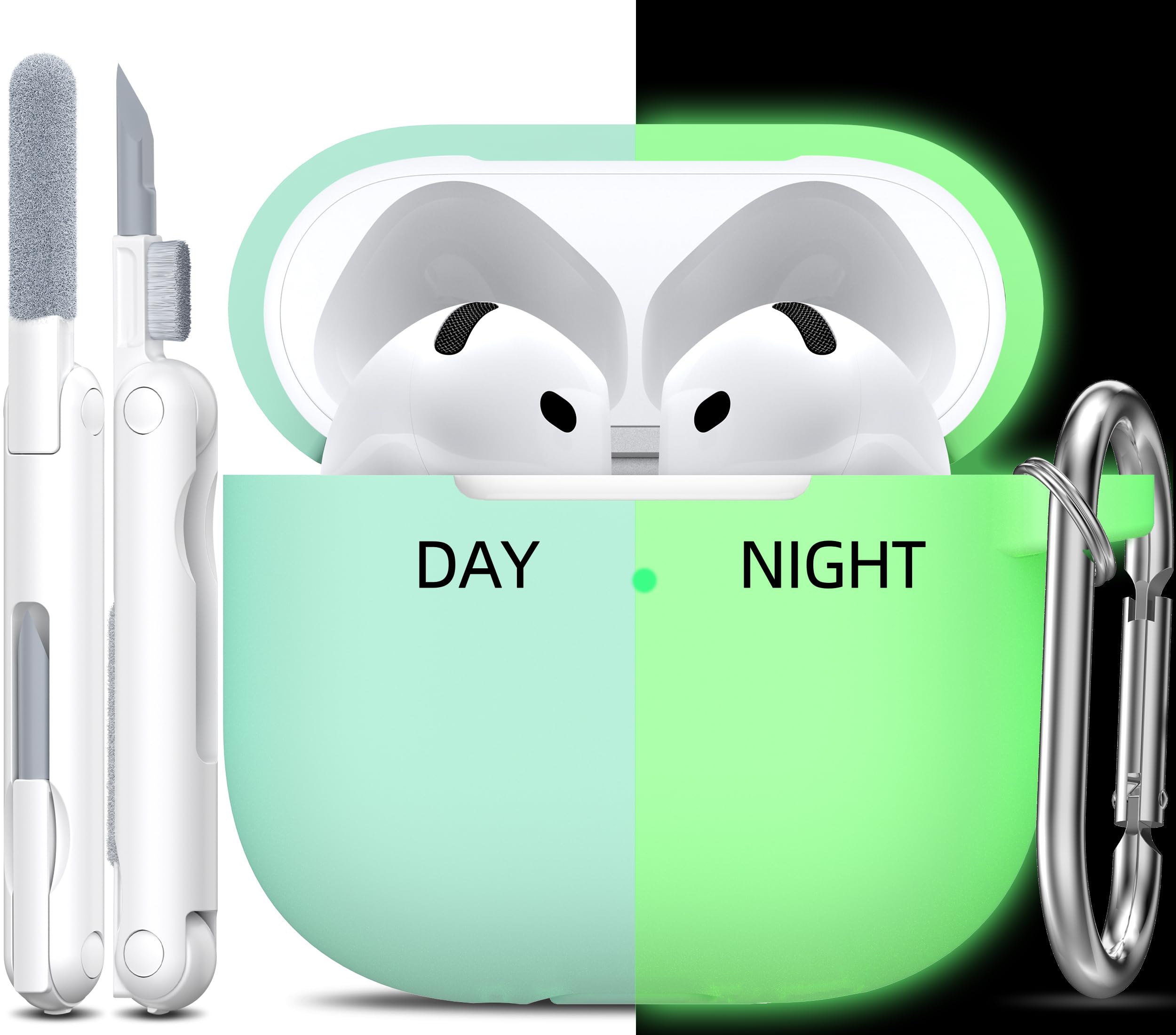 R-fun for Airpods 4th Generation Case Cover with Cleaner Kit, Soft Skin Silicone Casewith Keychain, Full Protective Case for Men and Women, Compatible with Apple Latest Airpods 4 2024,Glow Blue