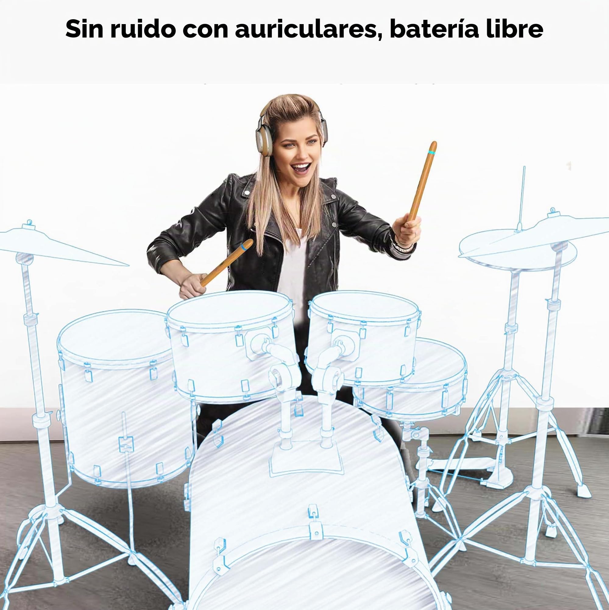Baquetas eléctricas de 4ª generación, tambor de aire virtual con baquetas, pedales, Bluetooth y 8 sonidos, batería electrónica para adultos, niños, regalo