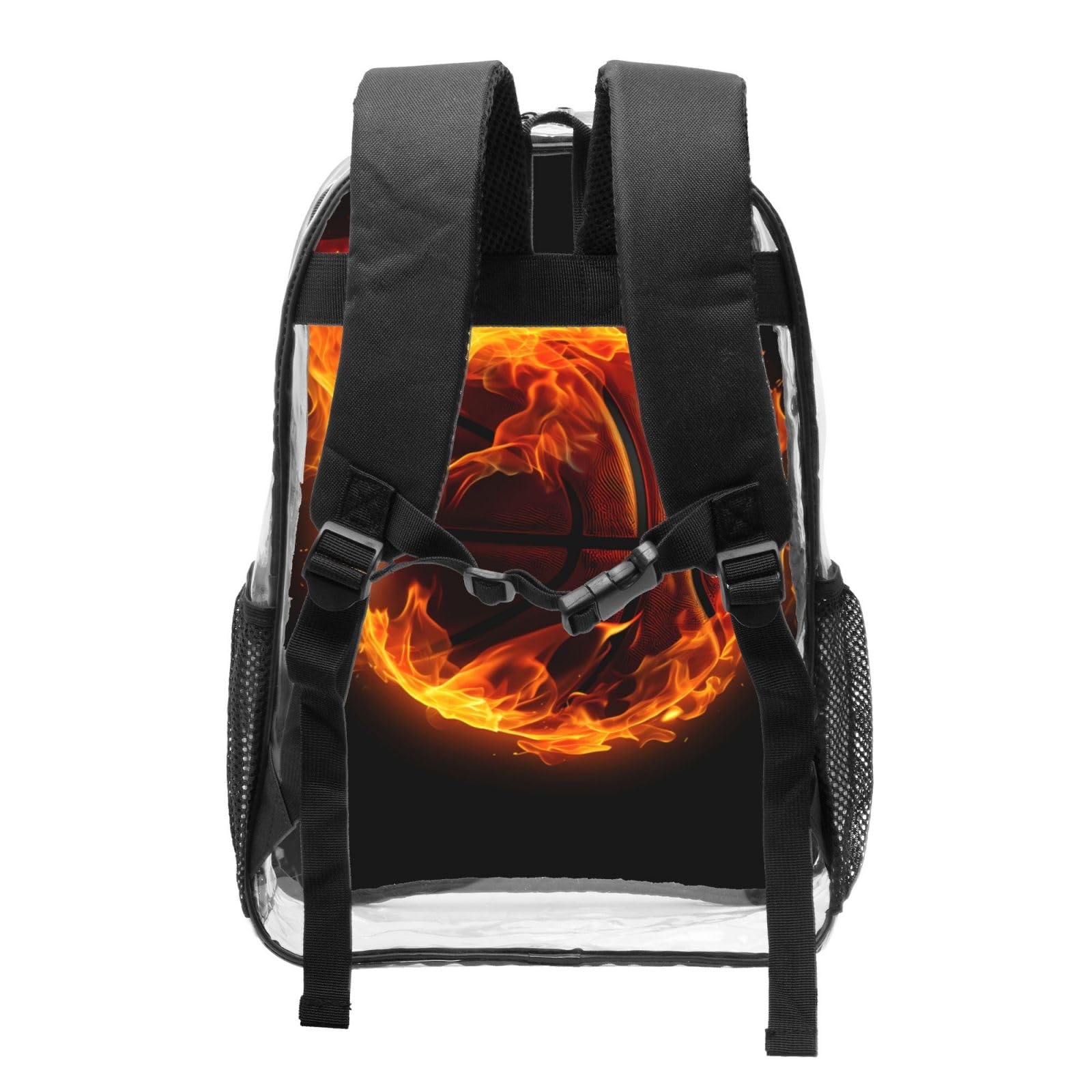AYCZN Fire Basketball Clear Backpack Heavy Duty PVC Transparent Backpacks for Stadium Events Sport Ball Clear Bag for Women Men