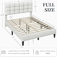 Vista 2 de Yaheetech Marco de Cama Tapizado, Plataforma de Cama Full Moderna con Cabecera de Costura Cuadrada y Capitoné con Botones, Altura Ajustable, Soporte