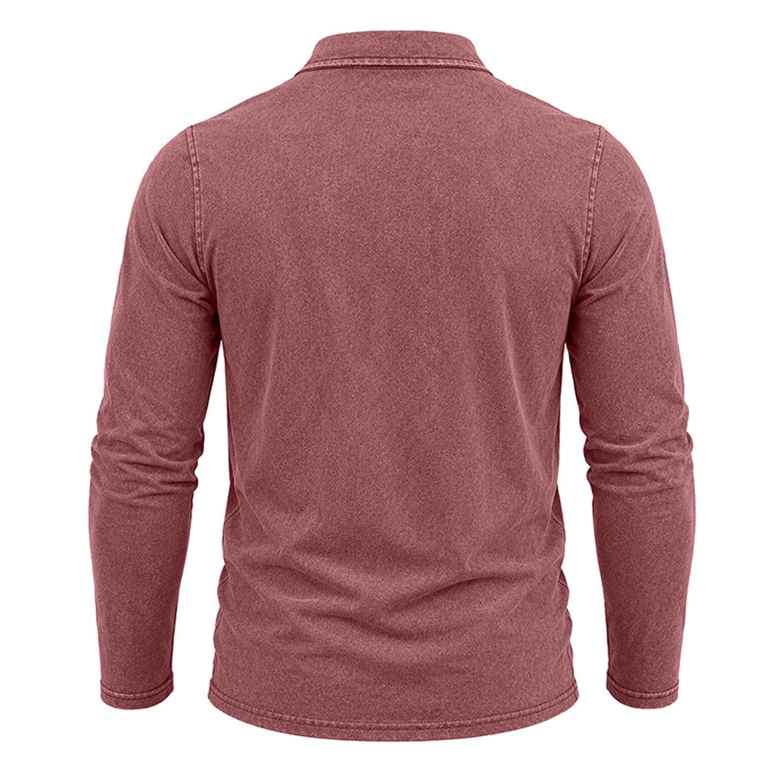 Polo da uomo in lino con scollo a V aperto - Camicetta a maniche lunghe con