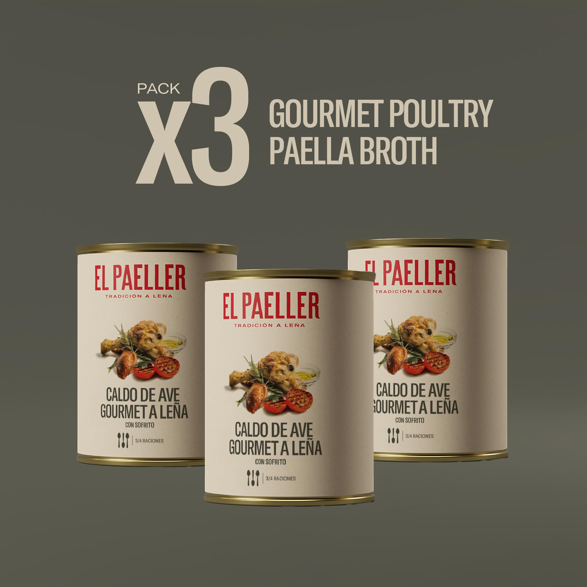 EL PAELLER - Bouillon de Poulet | Cuisiné avec des ingrédients 100% naturels | Parfait pour les paellas, le riz et les ragoûts | Lot de 3 pièces, 3 litres | Sans conservateurs