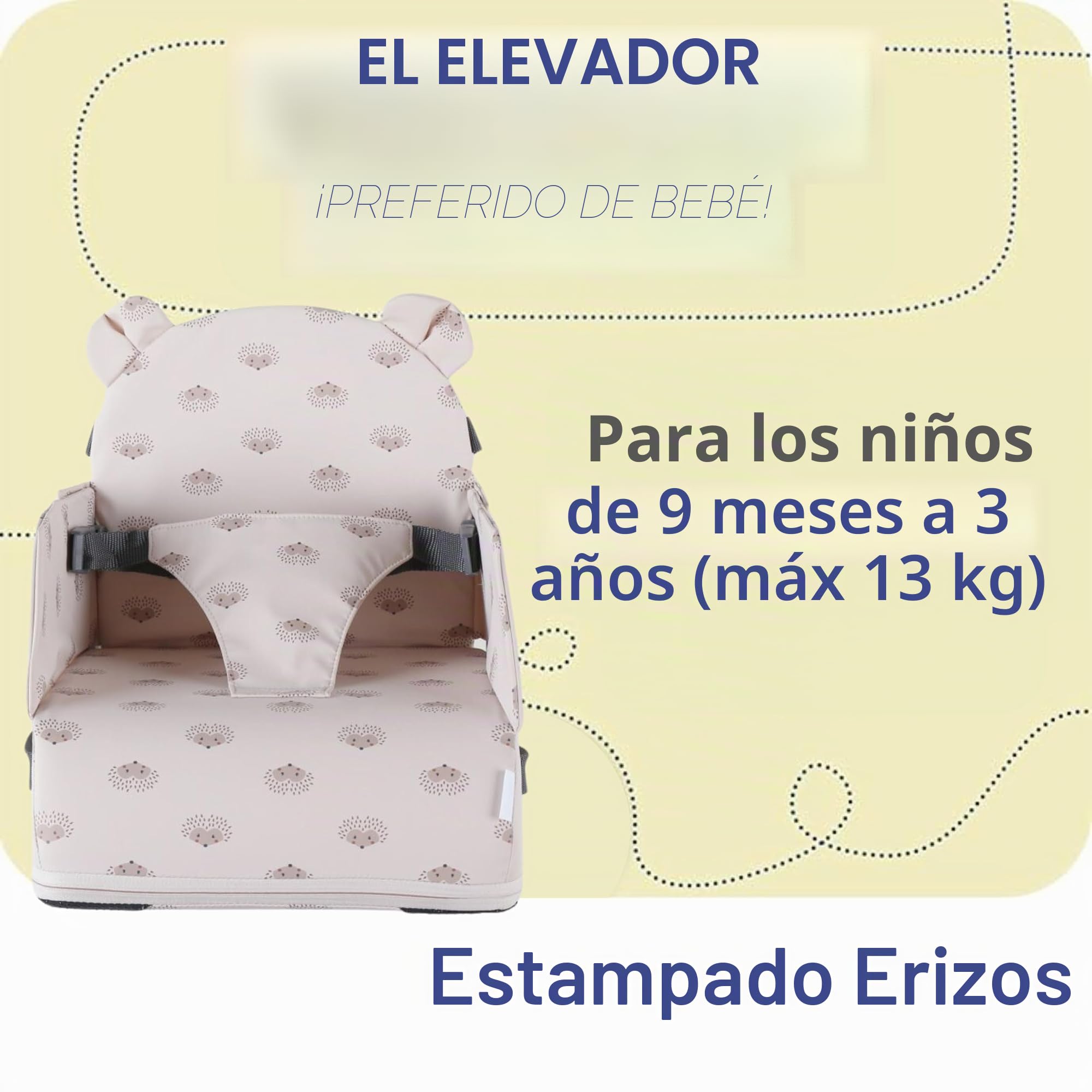 NOUKIE'S – Elevador de herederos para bebé de 9 meses a 3 años silla infantil con respaldo y cojín, ligera, plegable y nómada, arnés, seguridad, impermeable, extraíble y lavable, máximo 13 kg, viaje