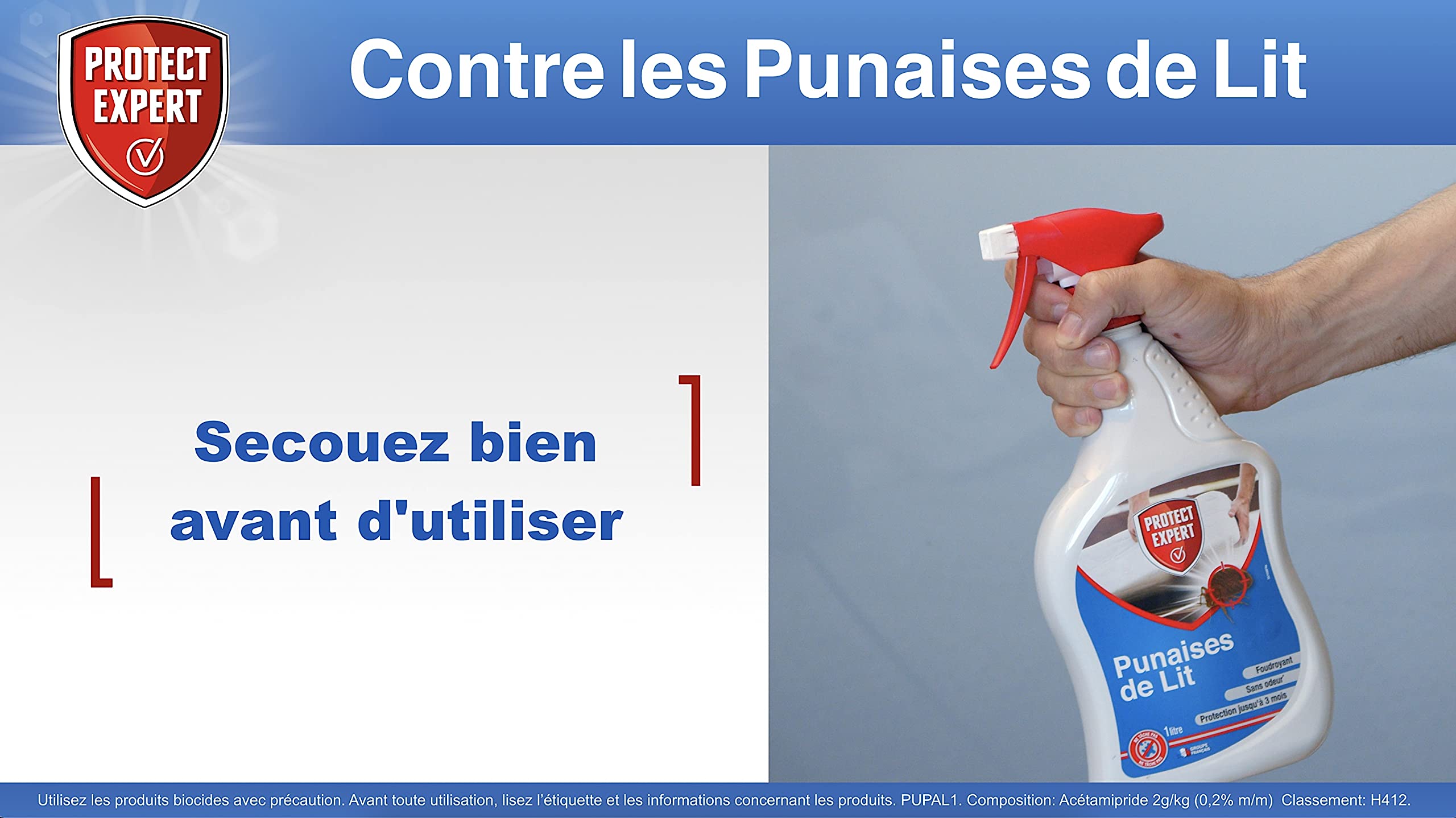 PROTECT EXPERT Anti Punaises De Lits & Acariens - Elimine les punaises de lit Larves et Adultes - Prêt à l'emploi 1L - Efficacité Longue Duré Matelas,canapés... - Ne tâche Pas - PUPAL1 (2X 1L)