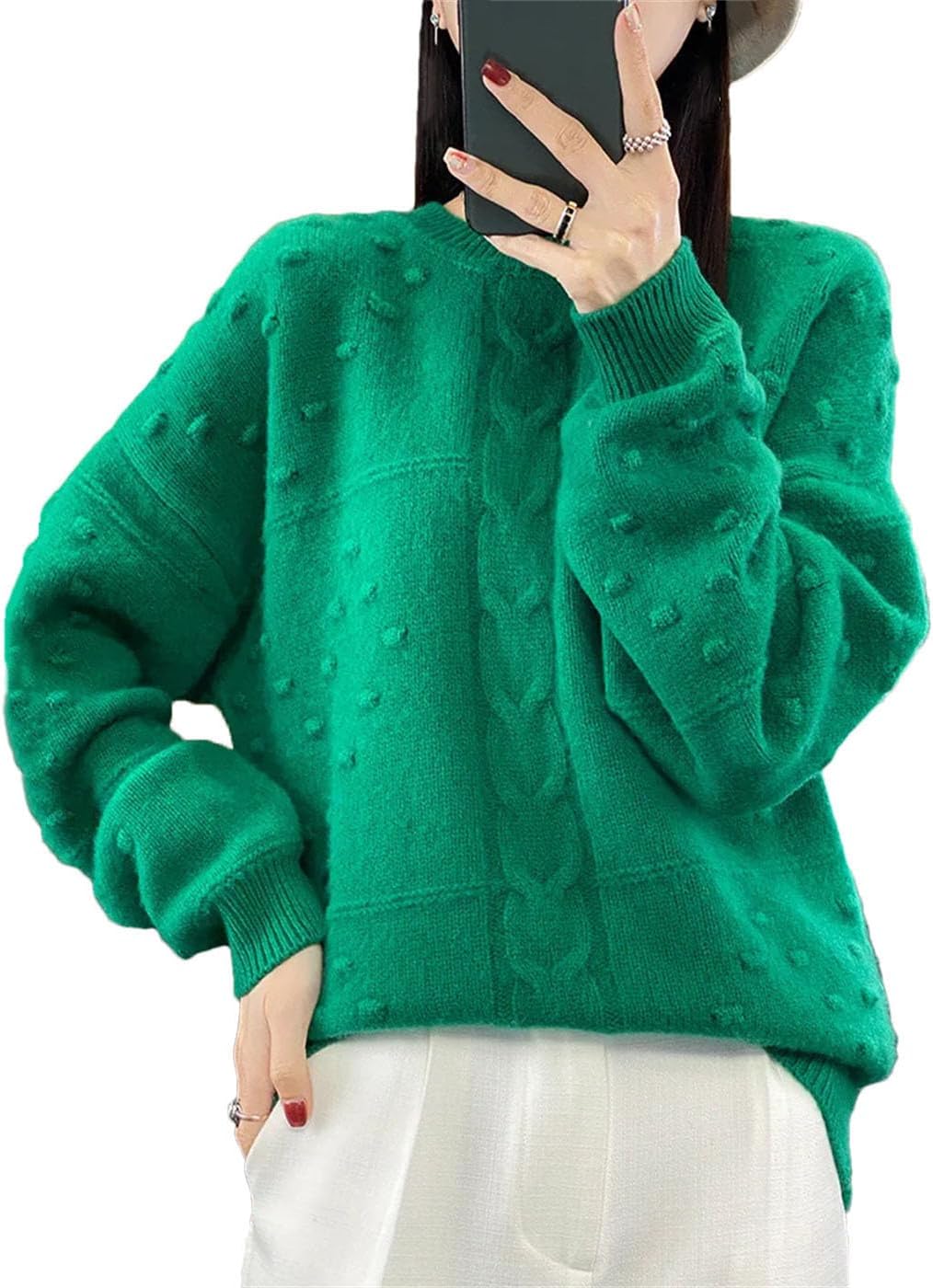 Women's 100% Merino Wool Sweater Crewneck Twisted Flower Knitted Pullover Jumper Winter Thicked Thermal Tops
