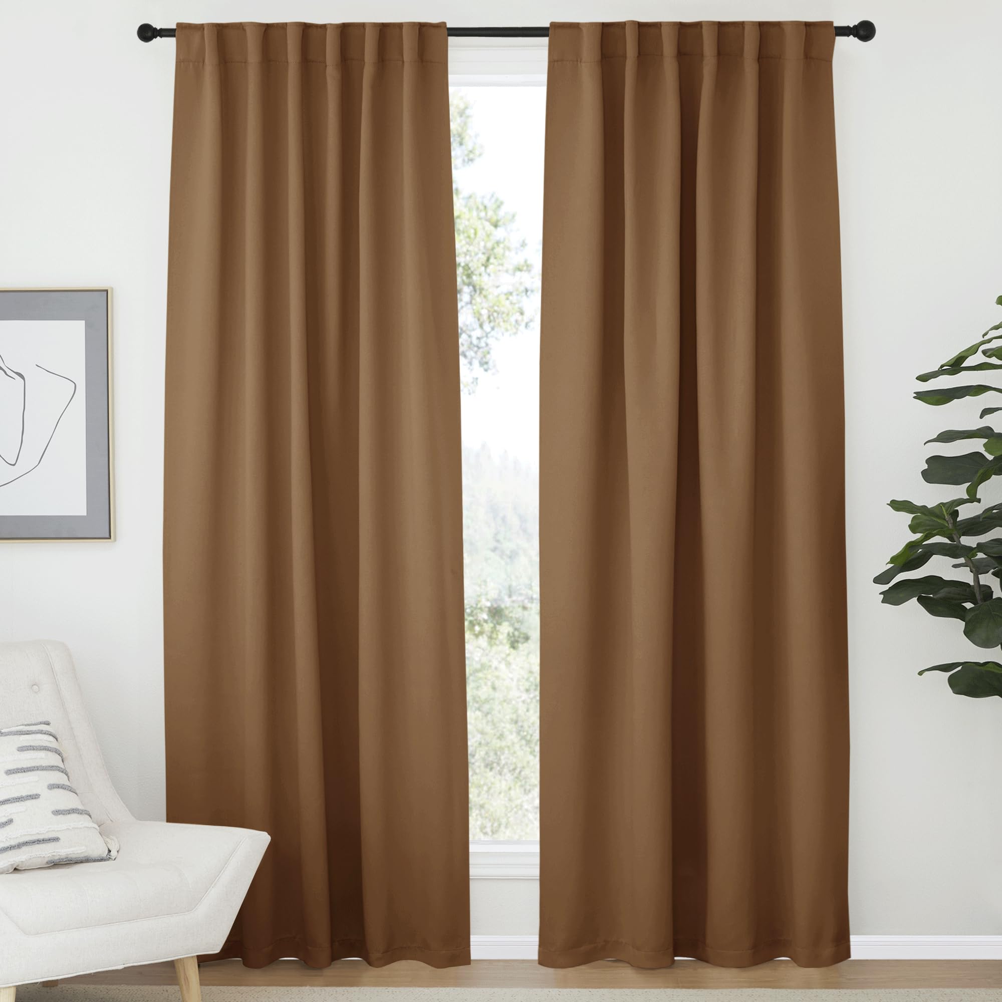 NICETOWN Blackout Curtain Panels Window Draperies - (Gold Brown Color) 52x84 inch, 2 Pieces, Insulating Room Darkening Blackout Drapes for Bedroom