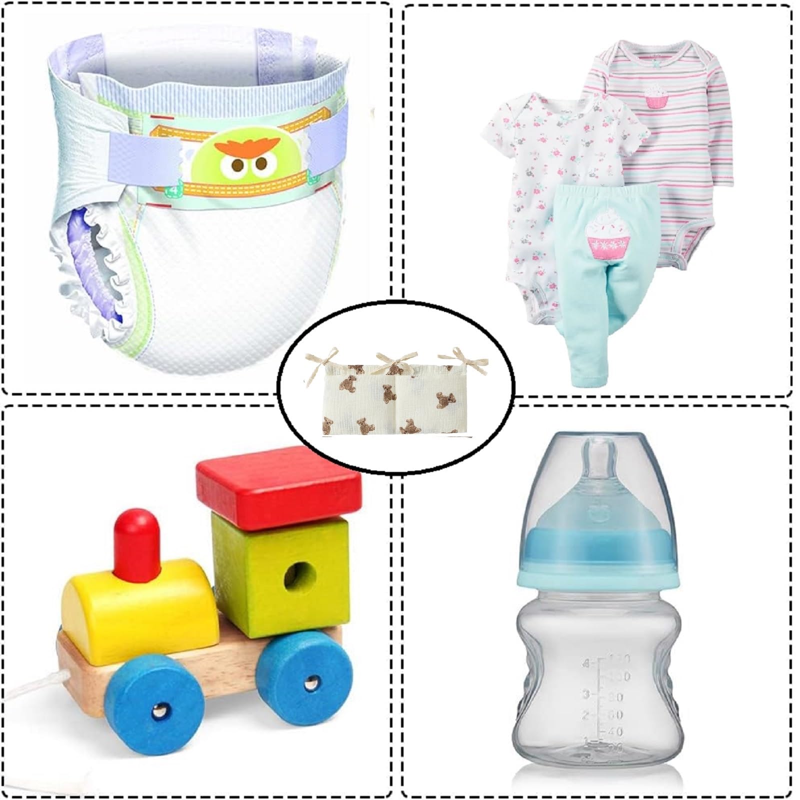 Sac De Rangement Suspendu Pour Lit Bébé - 2 Poches, Coton, 39x20 Cm, Pour Couches, Jouets, Vêtements