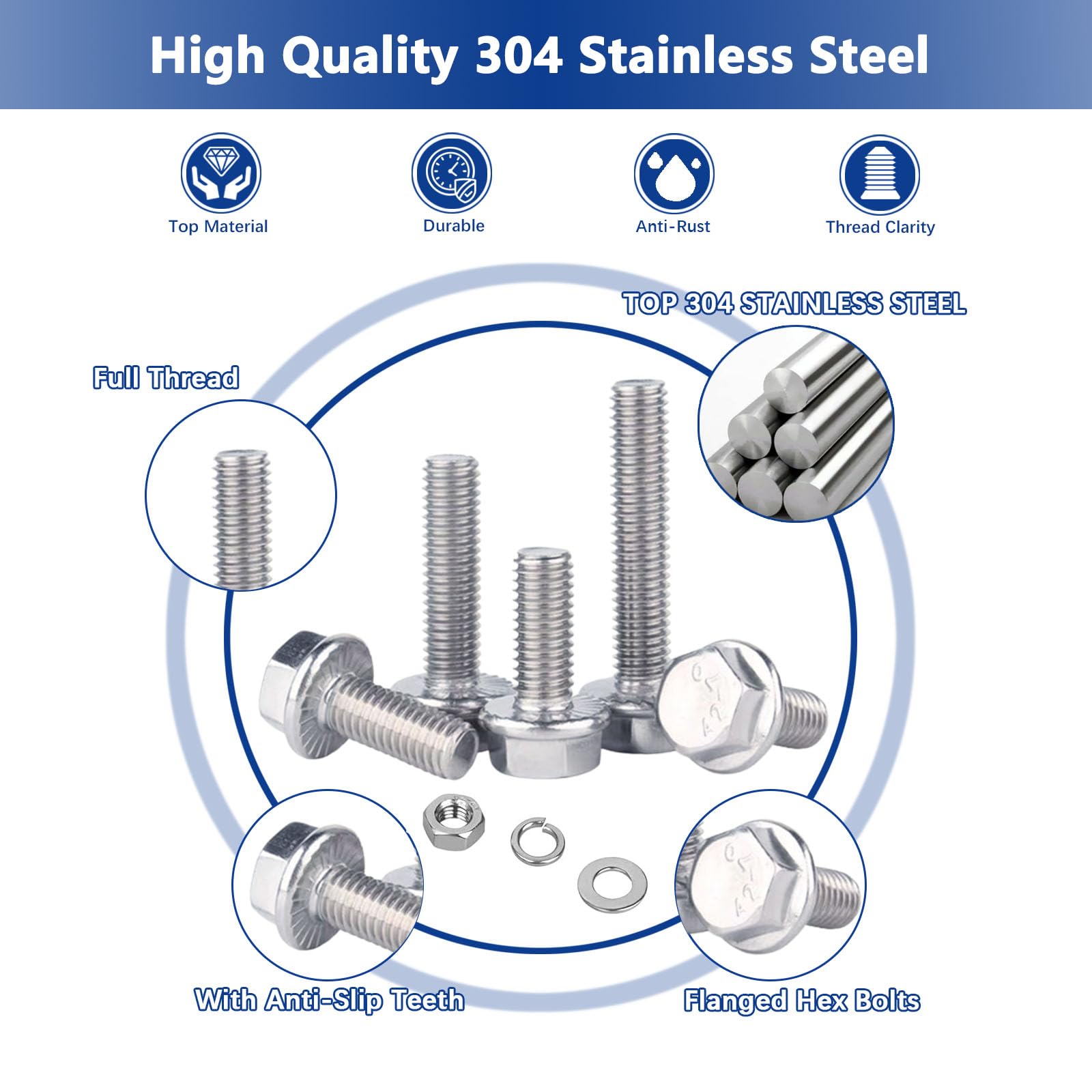 25-Pack M6-1.0 X 30mm Hex Head Screws - 304 Stainless Steel Bolts Fully Threaded