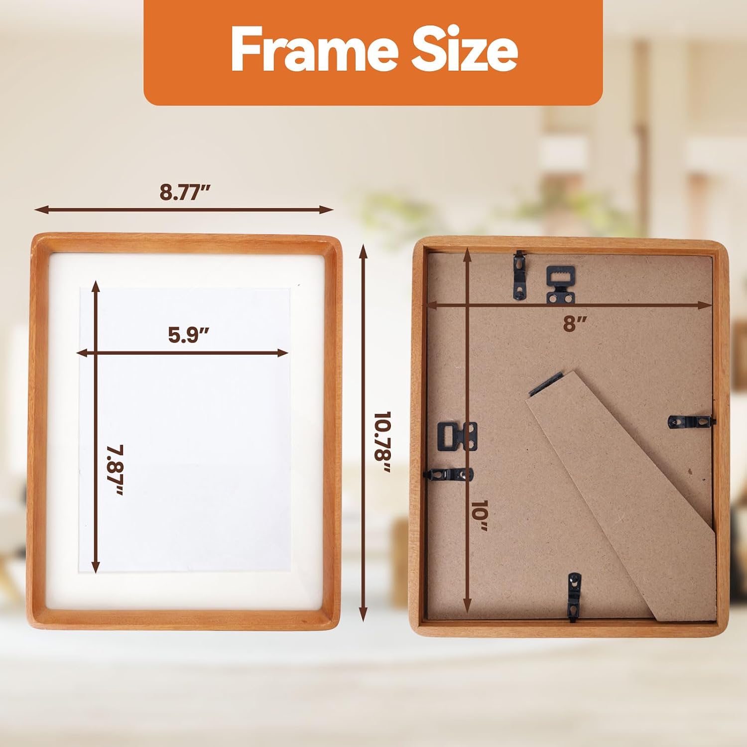 8x10 Picture Frame Wood with Mat, Natural Solid Teak Wooden Photo Frames with Tempered Glass for Hanging or Tabletop Displaying Horizontally or Vertically