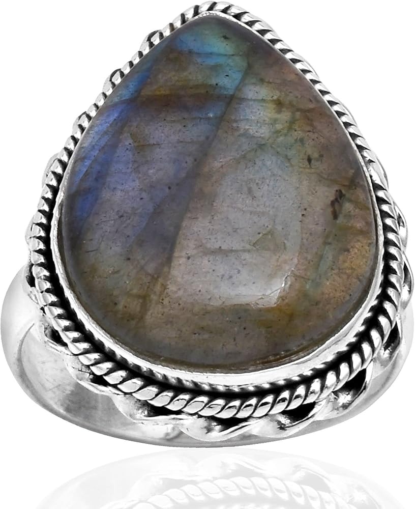 Anello Labradorite Naturale, Anello In Argento Sterling Massiccio 925, Pietra Preziosa Labradorite Blu Naturale Appariscente, Anello Da Donna, Anello Da Uomo, Anello Regalo - Italia - Foto 9
