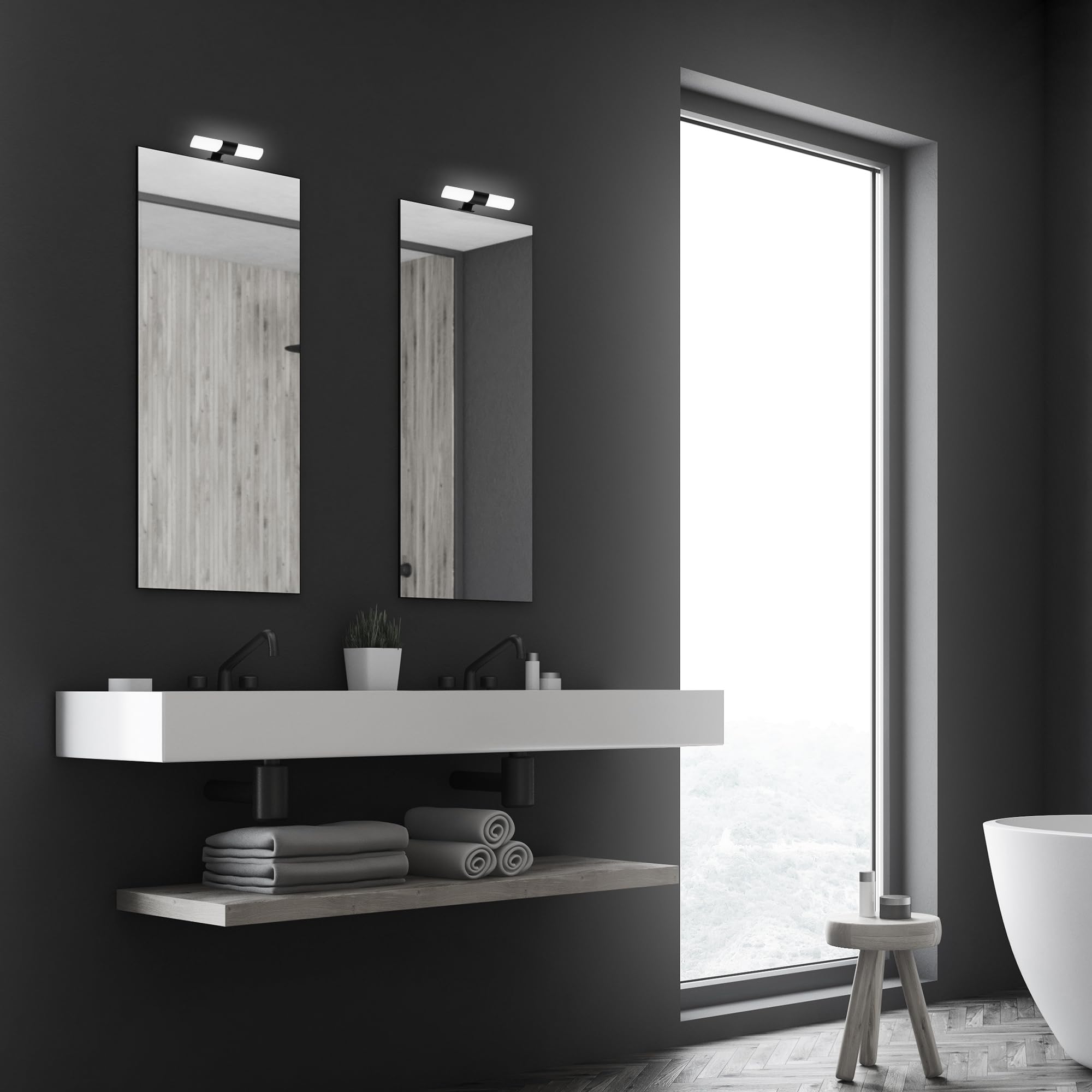 BRILONER Leuchten - LED Spiegelleuchte Bad, Spiegellampe Badezimmer, IP44, tralweiße Lichtfarbe, 7W, Schwarz, 32 cm, 2113-015