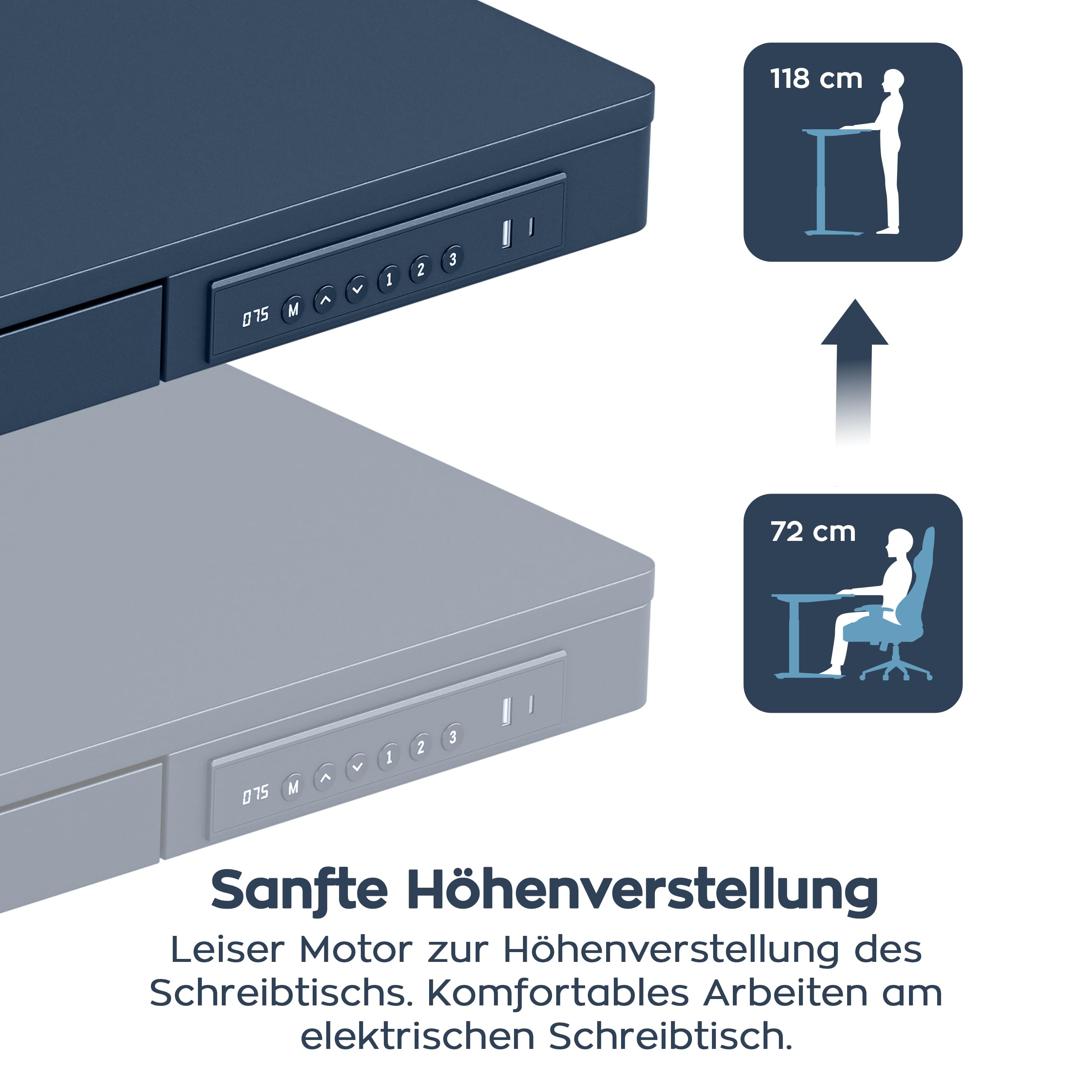 MARK ADLER Leader 8.2 Höhenverstellbarer Schreibtisch mit Schublade | 120x60cm - 3 Memory-Steuerung - USB- und C-Buchse - 2 Halterungen - Touchscreen - Homeoffice Büro – Schwarz
