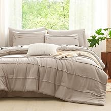 CozyLux Full Size Comforter Sets Wheat, 7 Pieces Soft Pinch Pleat Bed in a Bag Full Comforter Set with Sheets, Boho Bed Set with Down Alternative Comforter, Sheets, Pillowcases & Shams