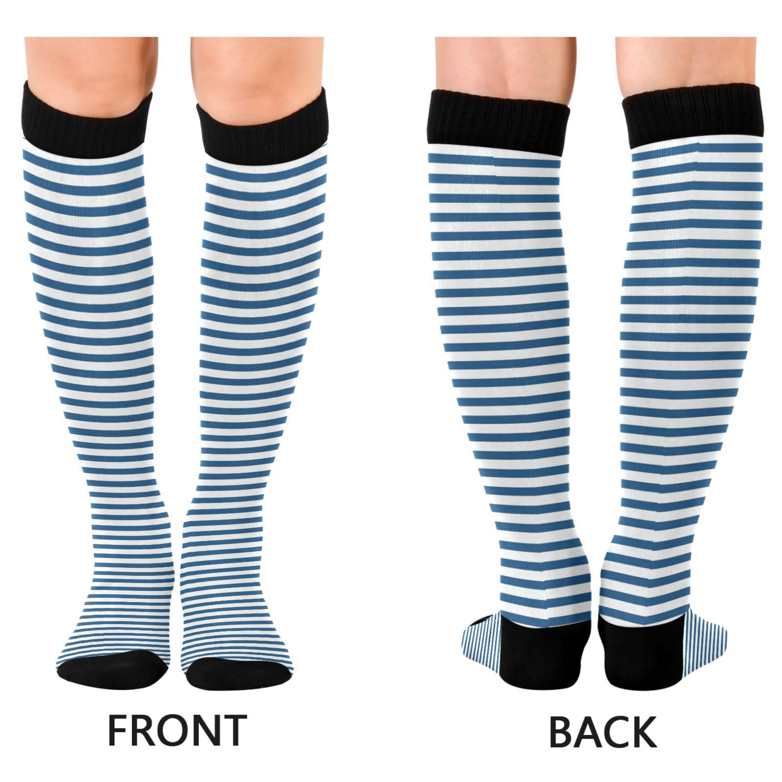CZXW 1 Pair Blue White Stripes Compression Socks 20-30mmHg Knee High Women Socks Tube Athletic Stockings for Men Sport Soccer Running Cycling Medical Nurse Winter Travel