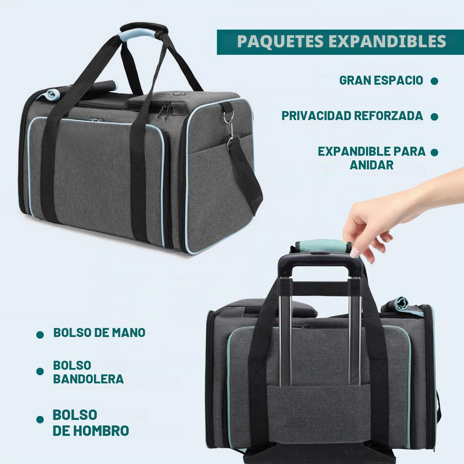 PETCUTE Transportín Extensible para Perros,Bolsa de Transporte Plegable para Gatos con Colchón Suave,Cinturón de Seguridad,Transportín Perro Pequeño,Ideal para Automóvil/Compras/Aire Libre