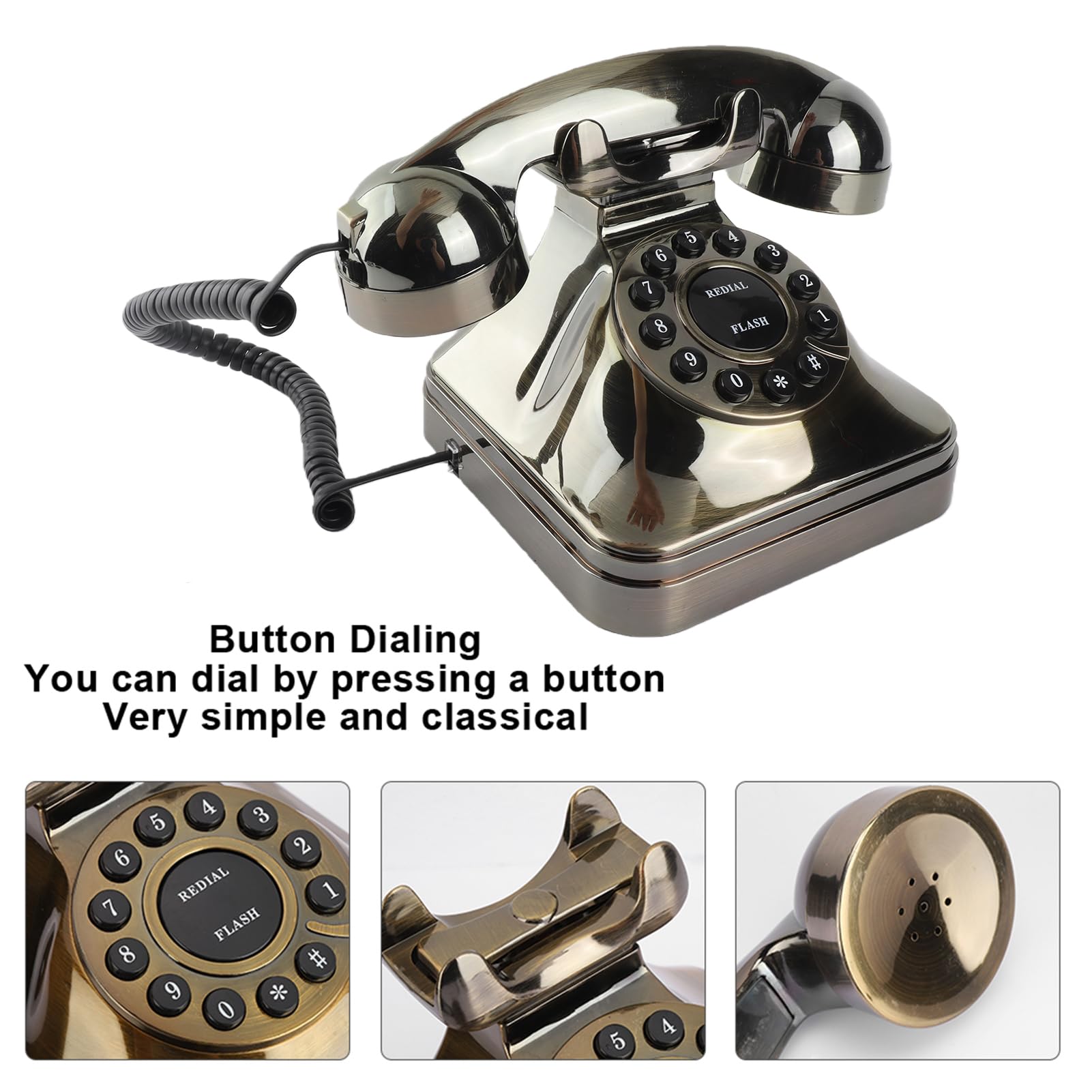Yctze Antikes Telefon - WX-3011# Vintage Landline Telefon in Antik Bronze, Desktop Anrufer für Zuhause und Büro