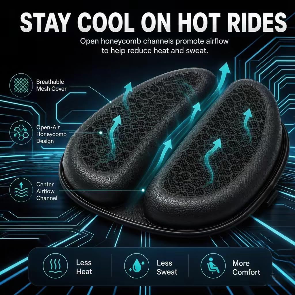 Motorcycle Seat Pad, 3D Honeycomb Breathable Shock Absorbing Cushion for Rider & Passenger, Universal Comfort Seat Accessory for Long Distance Riding
