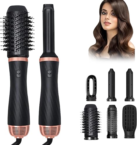 Juego de cepillos secadores de pelo 6 en 1, cepillo secador automático para rizadores de pelo, cepillo de aire caliente para peinar el cabello,
