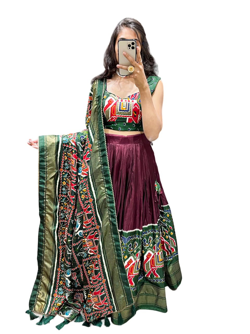 MITRA BIZPatola Print Leheriya With Foil Work Tussar Silk Lehenga Choli