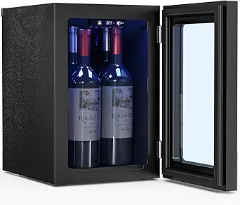 Antarctic Star 0.6 Cu. Ft. Freestanding Counter-top Wine Cellar Mini Fridge, 4-Bottle Red Wine Beverage Refrigerator, Quiet, Portable, LED Light and Display, 40-61°F, Black