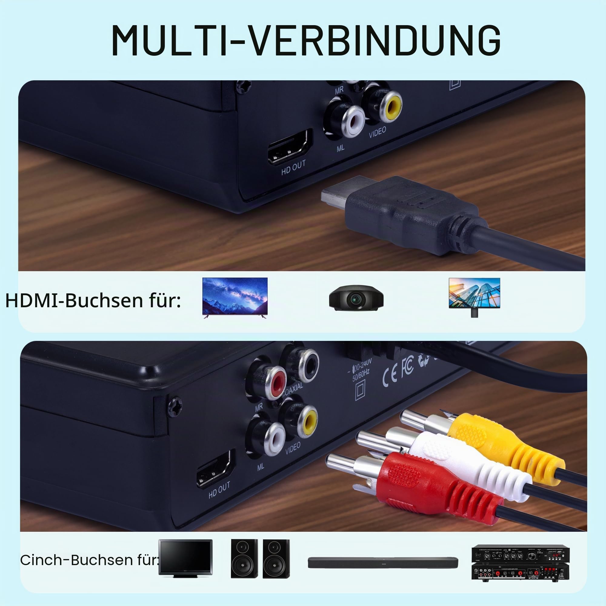 DVD-Player für Fernseher, 1080P HD-DVD-Player für Zuhause, alle Regionen, kostenloser kompakter Mini-CD-Player mit HDMI- und AVI-Kabel, USB-2.0-Anschluss, Fernbedienung, integriertes PAL