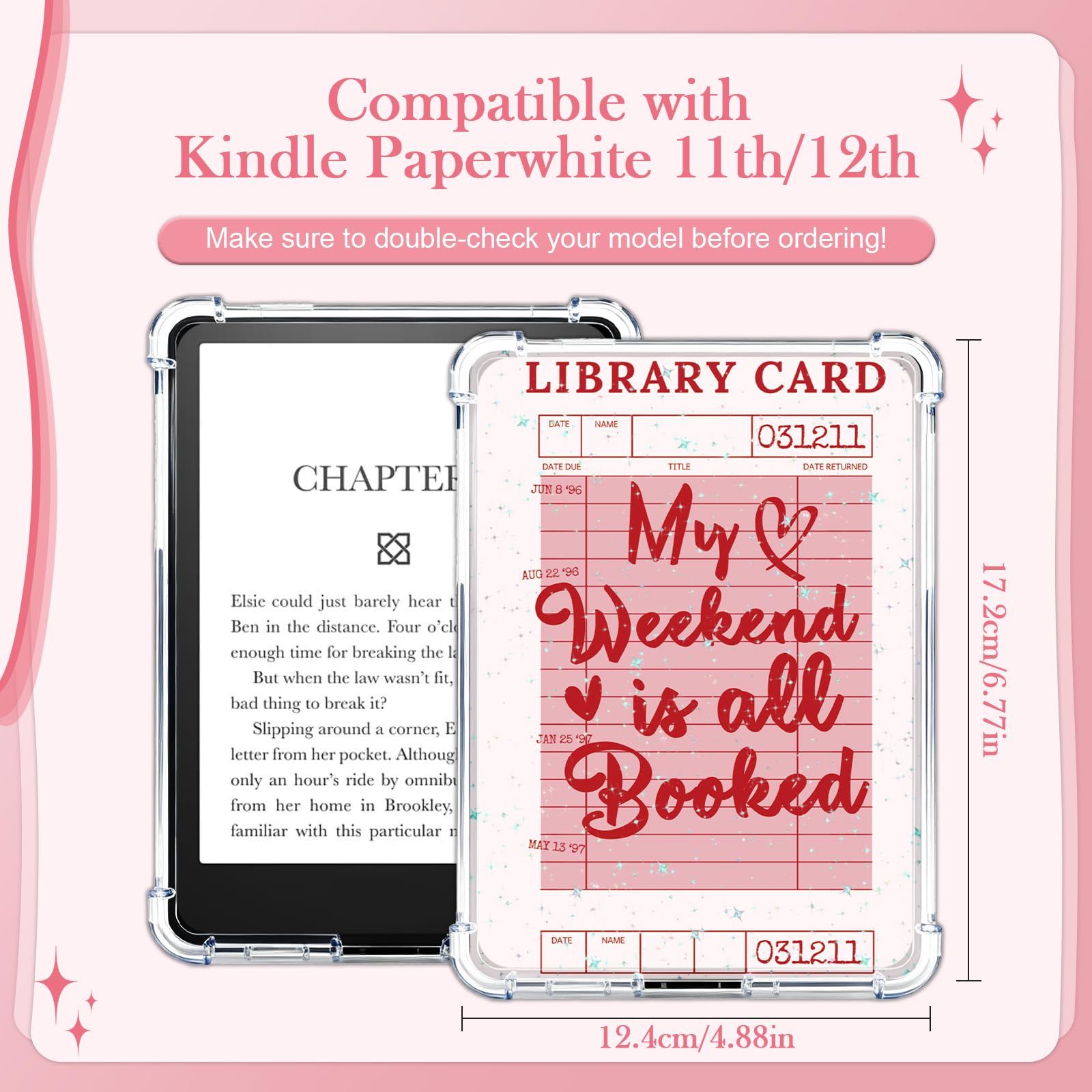 Rngmsi Karton do przezroczystego etui – 12 szt. wkładów kartonowych do kart bibliotecznych kompatybilne z Kindle Paperwhite 11-12., 6,9 cala x 4,20 cm, różowe papiery książkowe do czytnika e-booków