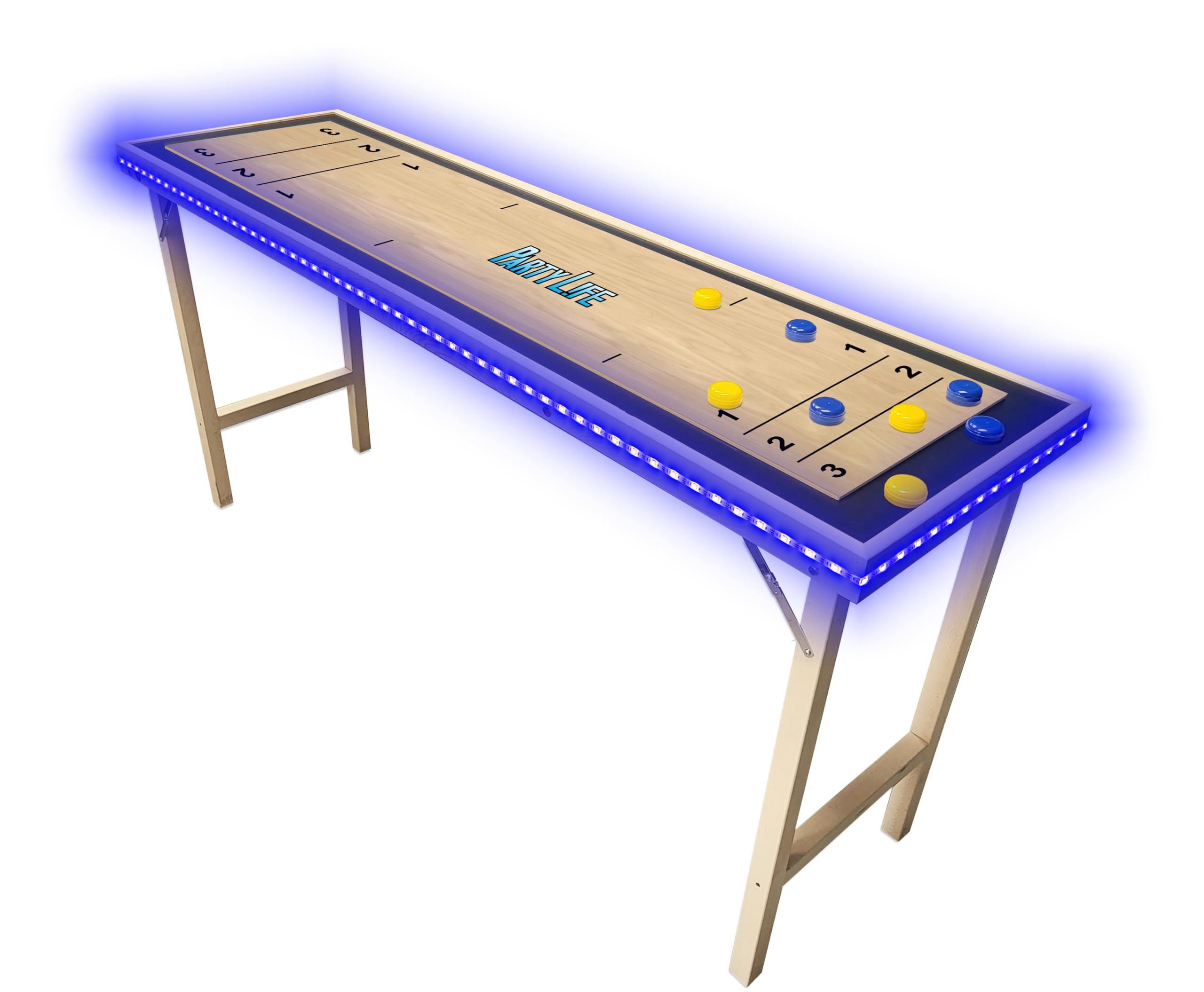 6-Foot Premium Shuffleboard Table w/Folding Legs, Pucks, and Optional LED Lights - Awesome Graphics - Choose Your Model