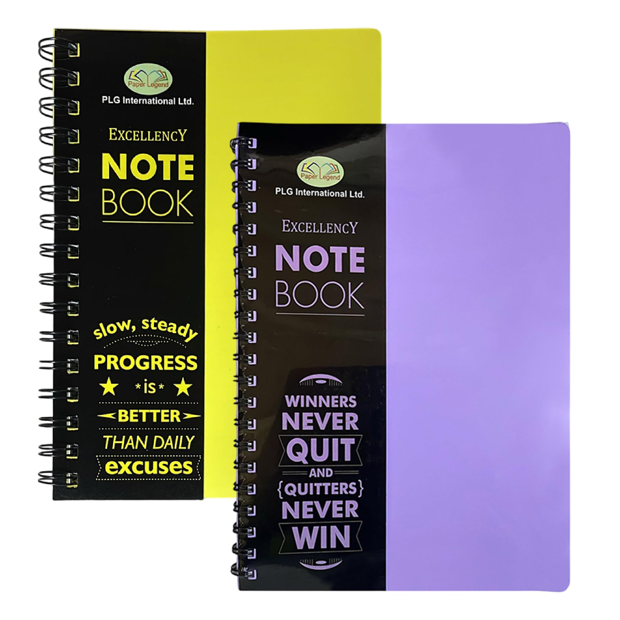 M1SS A5 Spiral Bound Notebook Pack of 2 – Twin Wire Lined Exercise Book, 140 Pages 68 GSM – Hard PP Cover – Journal for School, College & Note Taking (Yellow + Purple)