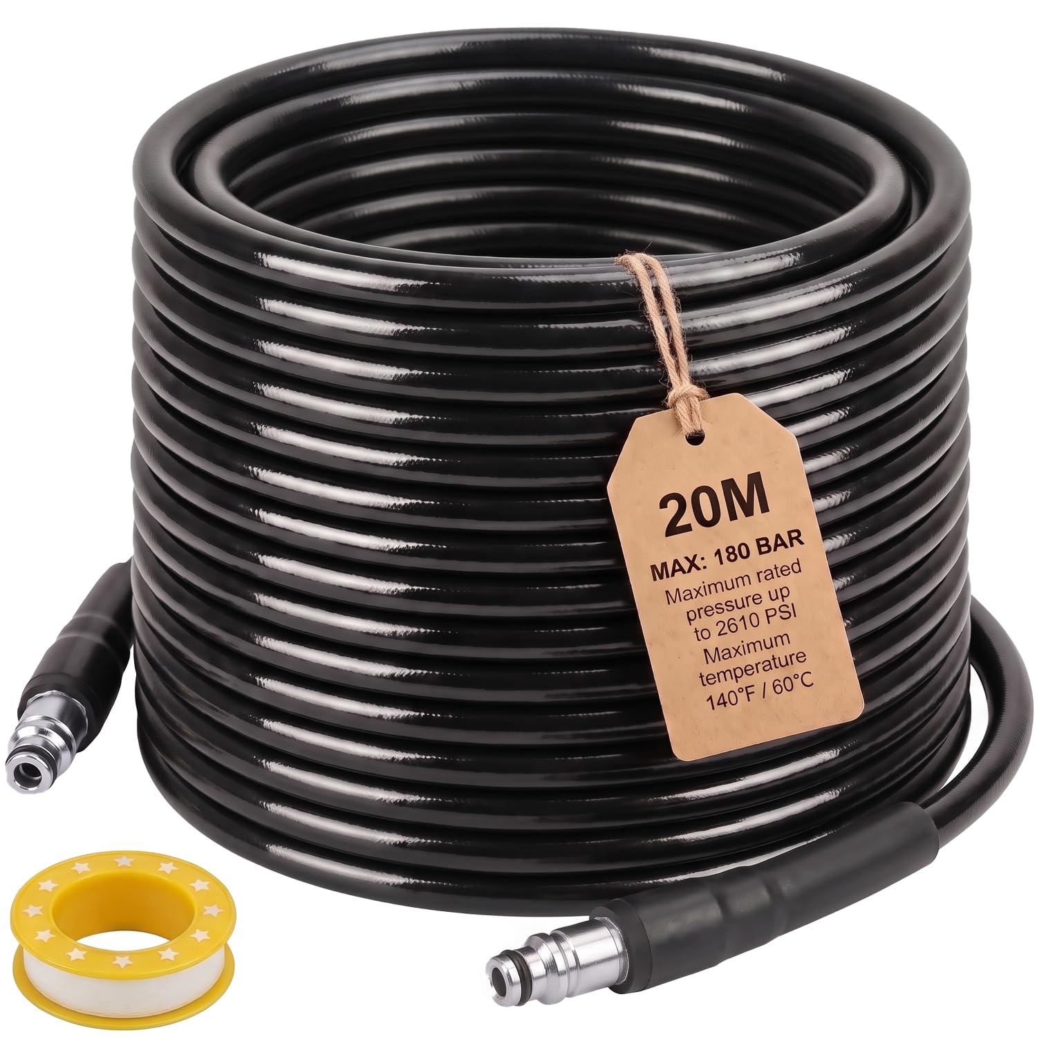 20M/65FT High Pressure Washer Replacement Hose for Bosch AQT Series Domestic Pressure Washers Bosch Aquatak, Accessories Extension Water Clean Pipe, Click Type Plug Quick Connector SDS Fittings-image-20