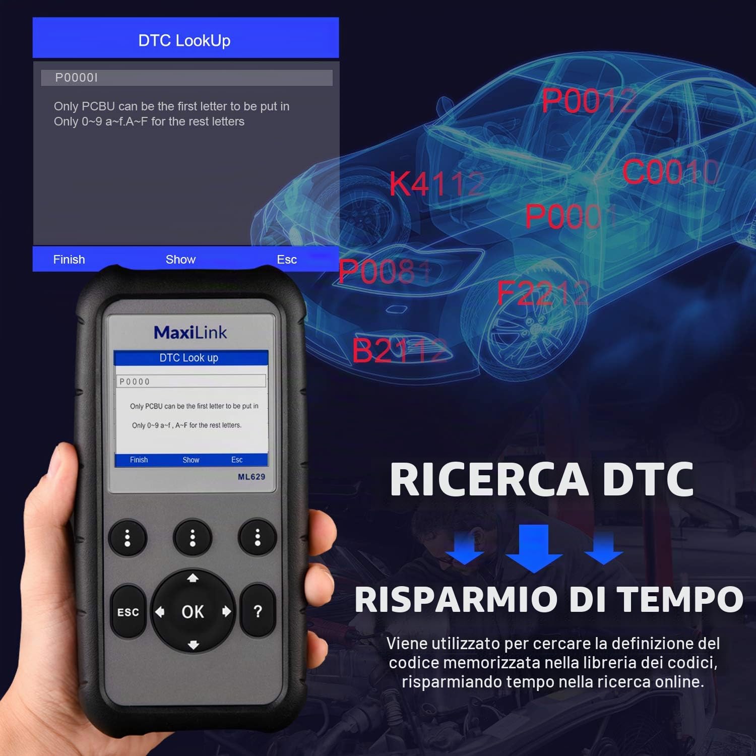Autel MaxiLink ML629 Strumento Diagnostico Auto OBD2 Scanner | Per ABS, SRS, Motore e Trasmissione con Auto VIN, Ricerca DTC e Test Pronto - Versione Aggiornata Rispetto a ML619