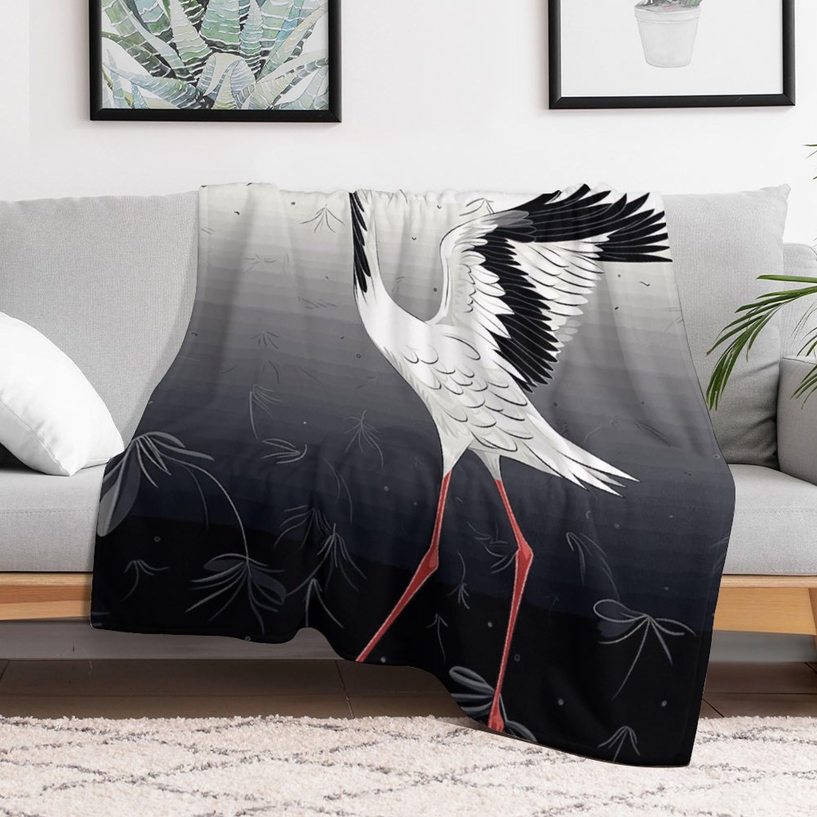Couverture grue japonaise en flanelle micro polaire 140x178cm