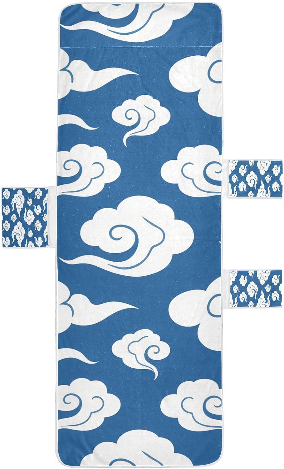 Chinese Auspicious Cloud Pattern White Blue Patio Chaise Lounge Chair Cover Soft Patio Furniture Covers with Pockets for Pool Sunbathing Beach Garden, 85" X 30"