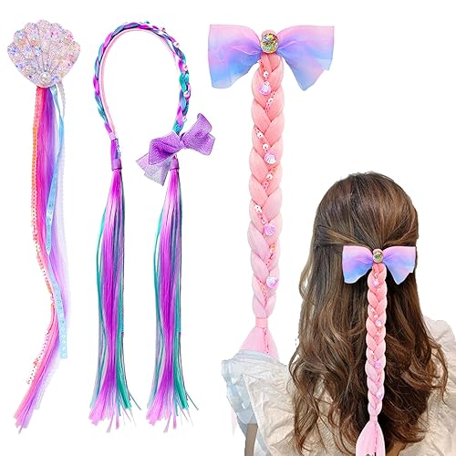 PinkSheep Pinza de pelo de sirena para niñas y niños, paquete de 3 pinzas de pelo falso, peluca arcoíris (sirena)