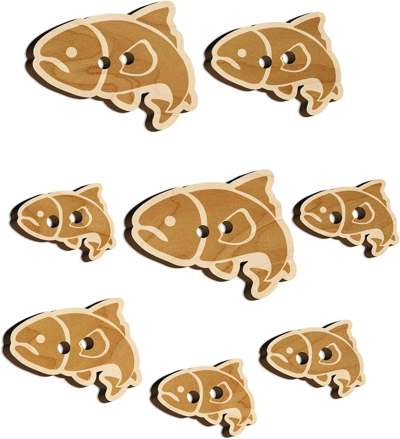 Salmon Fish Wood Buttons for Sewing Knitting Crochet DIY Craft - Medium 1.00 Inch (7pcs)