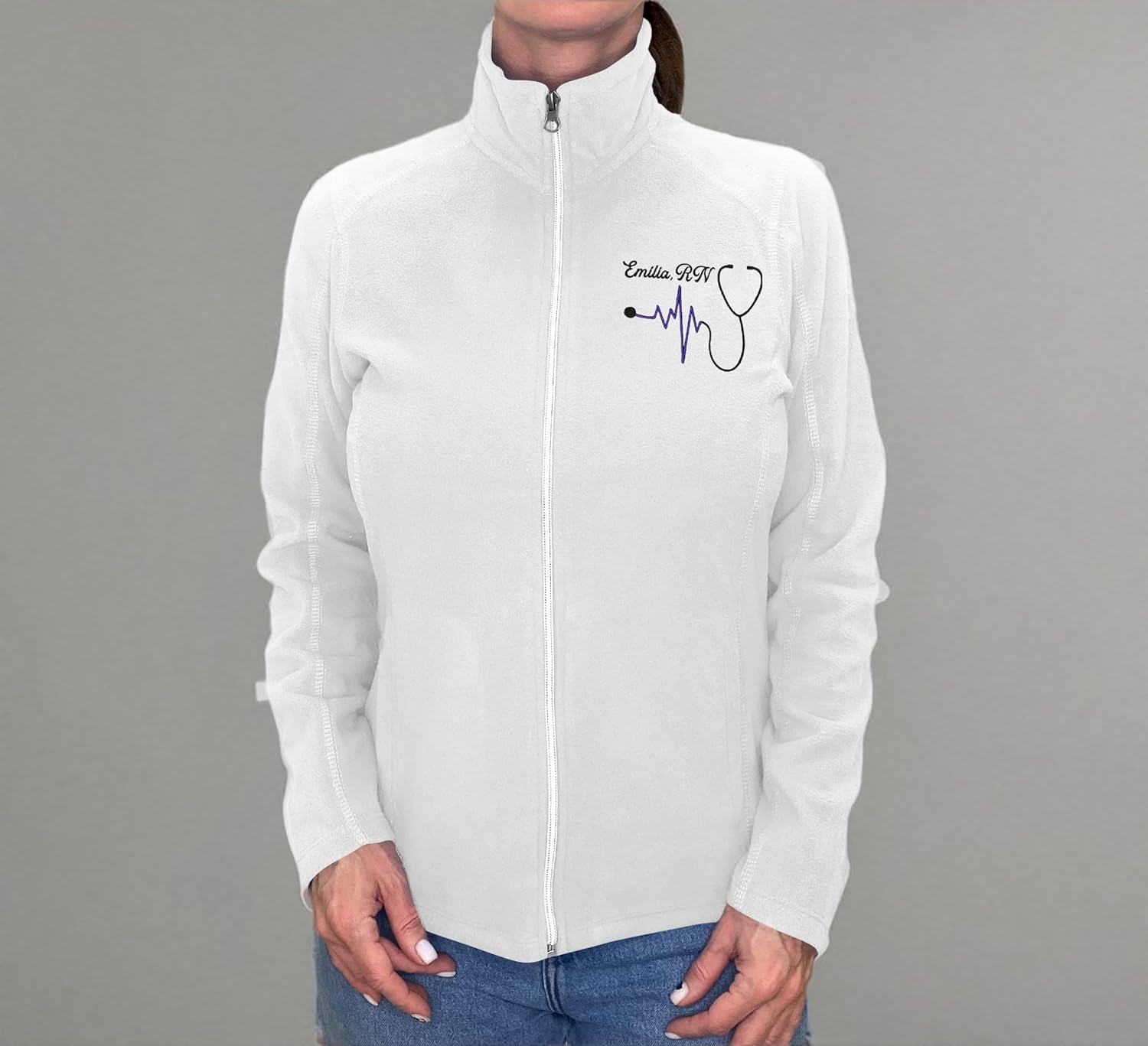 NACRE APPAREL Nurse Custom Jacket Personalized Embroidered Lightweight Nurse Jacket for Women Fleece Jacket